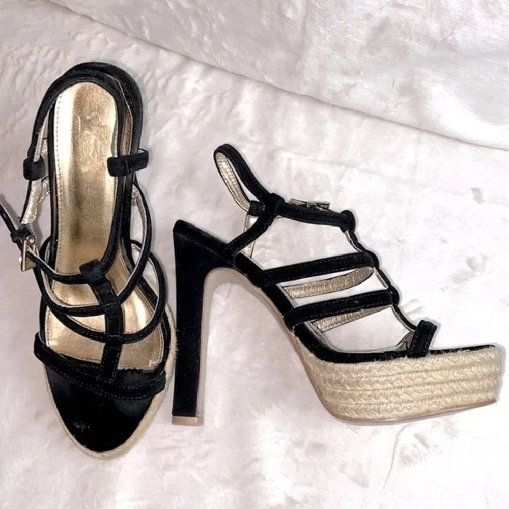 Qupid Bandage Suede Chunky Espadrille Platforms